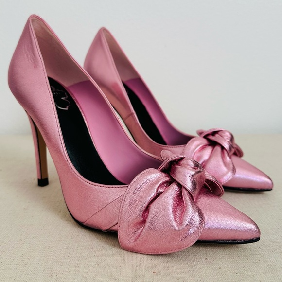 New Ted Baker Ryal Court Metallic Pink Pointed Toe Stiletto Heel Bow Shoes - Picture 5 of 11